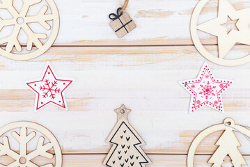 Christmas and New Year composition. Christmas decorations, simple style. Top view, flat lay, copy space.