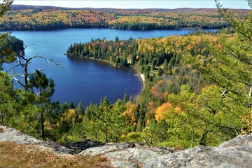 The beautiful landscapes of Muskoka, Ontario, Canada during Fall season, full of colorful autumn colors all over the place