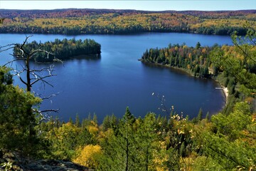 The beautiful landscapes of Muskoka, Ontario, Canada during Fall season, full of colorful autumn colors all over the place