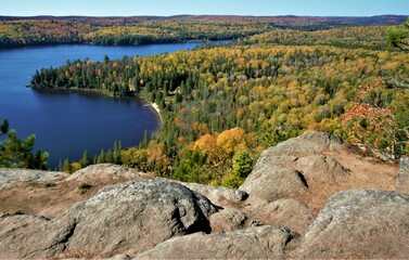 The beautiful landscapes of Muskoka, Ontario, Canada during Fall season, full of colorful autumn colors all over the place