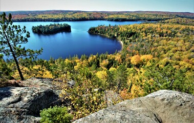 The beautiful landscapes of Muskoka, Ontario, Canada during Fall season, full of colorful autumn colors all over the place