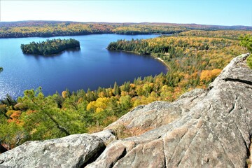 The beautiful landscapes of Muskoka, Ontario, Canada during Fall season, full of colorful autumn colors all over the place