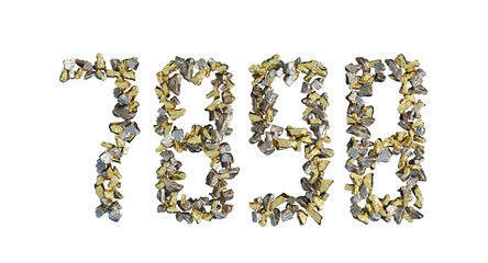  abstract rocks gold and silver arranged in numbers 7,8,9,0