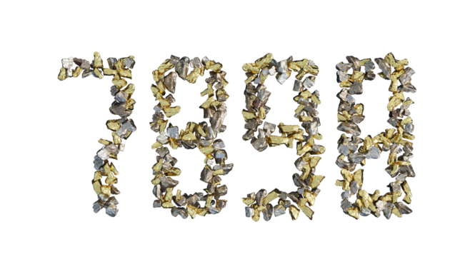  abstract rocks gold and silver arranged in numbers 7,8,9,0