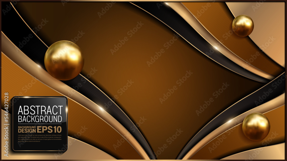 Sticker gold picture frame, curve line on black hexagon honeycomb shape luxury background, image abstract, o
