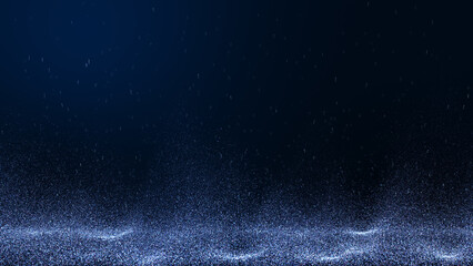 White dust particles float on blue background.