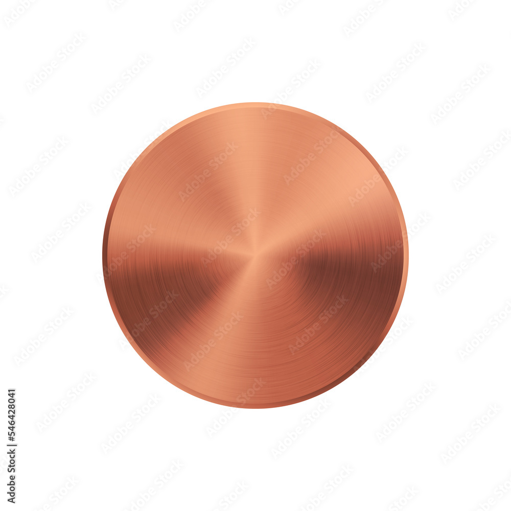 Poster bronze abstract technology circle badge, blank button template with metal texture (chrome, silver, s