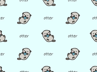 Otter cartoon character seamless pattern on blue background