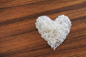 rice, wood, texture, heart, symbol, wooden plate, white rice, healthy