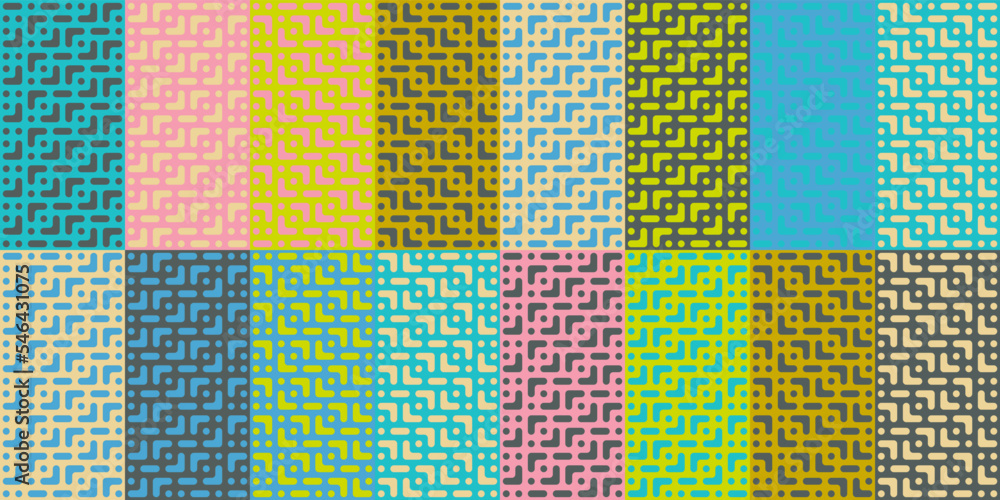 Poster Colored geometric abstract texture. Vector seamless pattern with different color patterns, can be used together. Stylish seamless pattern for print or interior decoration.