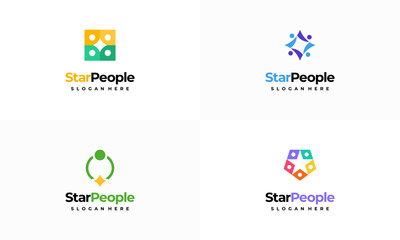Set of Star People Logo designs concept vector illustration, People Community Logo designs Symbol