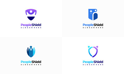 Set of People Shield logo designs concept vector, People Protection symbol
