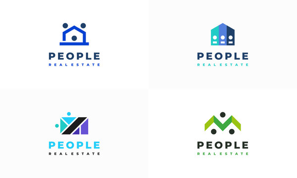 Set of People House logo designs concept vector, Real estate logo designs symbol