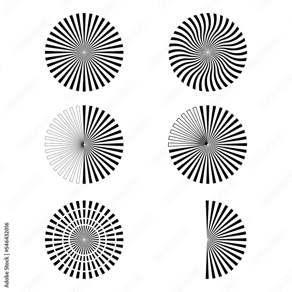 Poster linear pattern with black striped circles rays. round shape. vector illustration. stock image.