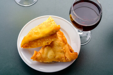 Traditional Middle East snack fried stuffed samosa pie
