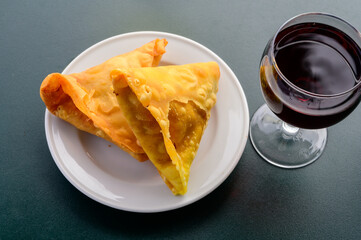 Traditional Middle East snack fried stuffed samosa pie