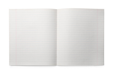 Copybook paper sheet on white background, top view