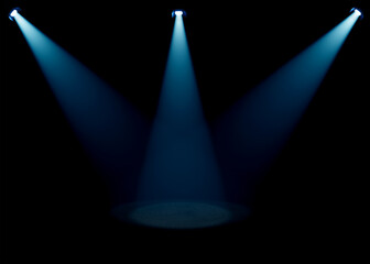 Bright spotlights in dark room. Performance equipment