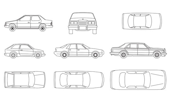 Vehicle outline vector icons isolated on white background
