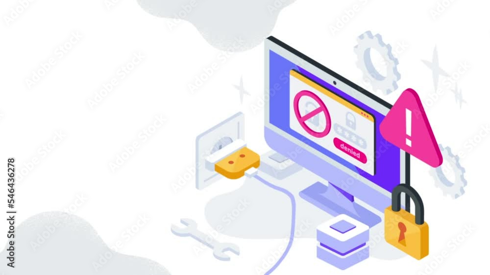 Poster password hacking danger video concept. moving banner with pop up elements. computer screen warning a