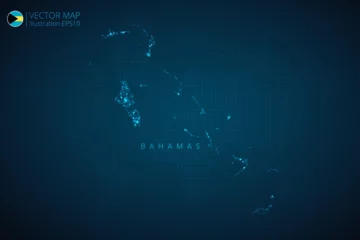 Foto op Plexiglas Map of Bahamas modern design with abstract digital technology mesh polygonal shapes on dark blue background. Vector Illustration Eps 10. © AS_Wdrs