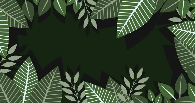 Animated natural dark green foliage floral background surrounds the display screen