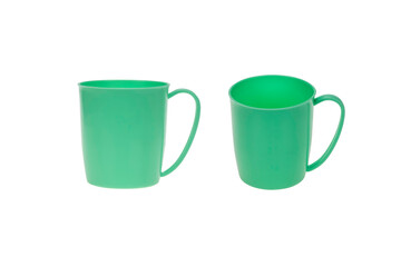 Group of plastic green cup isolated on white background with clipping path.