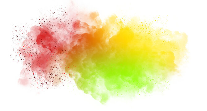 Rainbow powder explosion isolated on transparent background.