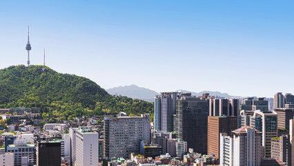 남산과 서울 중구 명동의 도시풍경