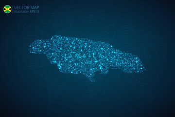 Map of Jamaica modern design with abstract digital technology mesh polygonal shapes on dark blue background. Vector Illustration Eps 10.