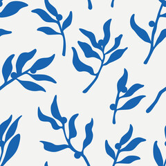 Blue leaves, seamless vector pattern.