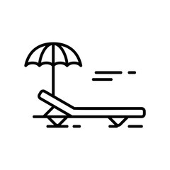 Sunbathe icon with bed and umbrella in black outline style