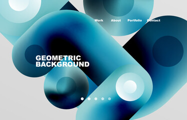 Circles and round shapes landing page abstract geometric background. Web page for website or mobile app wallpaper
