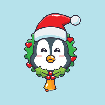 Cute penguin in christmas day. Cute christmas cartoon illustration. 
