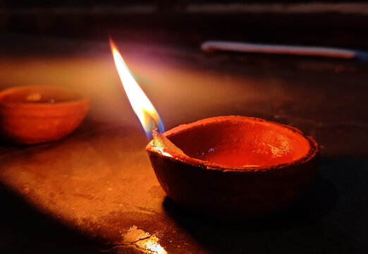 Burning oil lamp on Hindu rituals.