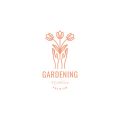 aesthetic hands hope flowers gardening line logo design vector - obrazy, fototapety, plakaty