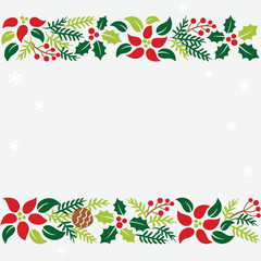 Fototapeta premium Christmas garland with holly, poinsettia and pine leaves