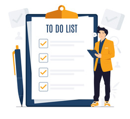 To do list planning checklist on notepad paper daily task or agreement concept illustration