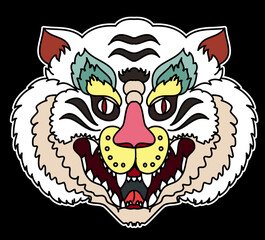 Tiger face sticker vector.Tiger head traditional tattoo.Vector of Japanese tiger for sticker or printing on T-shirt.