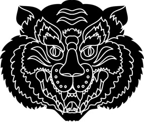 Tiger face sticker vector.Tiger head traditional tattoo.Vector of Japanese tiger for sticker or printing on T-shirt.