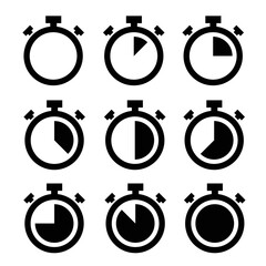 clock collection. clock icon. start time. half time. stop time. minaute. hour. second. clock out. movement.