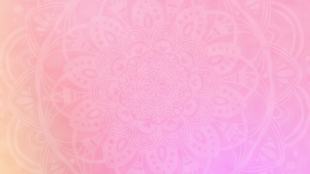 回転するマンダラのイラストと美しいピンク系の水彩背景　ループアニメーション