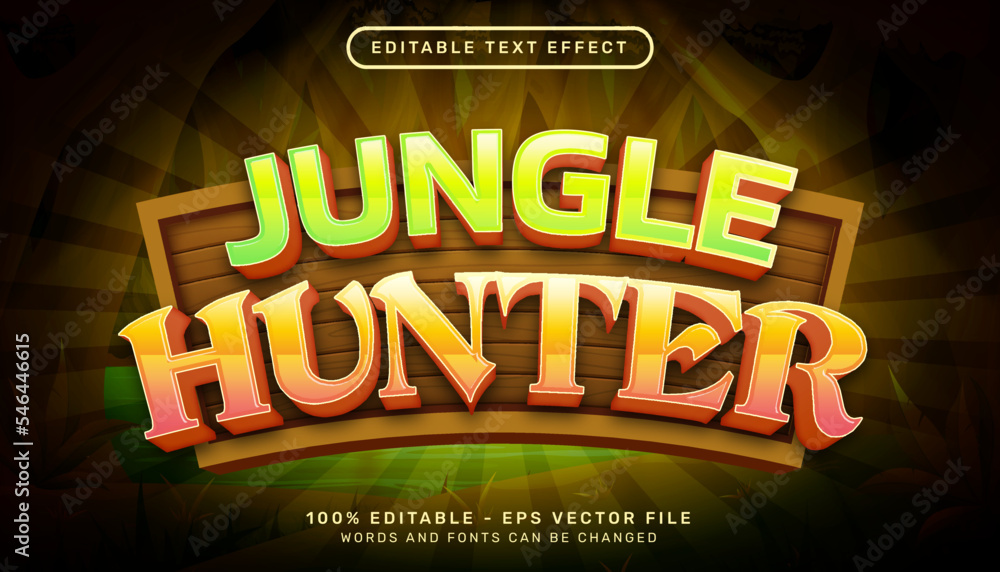 Poster jungle hunter 3d text effect and editable text effect