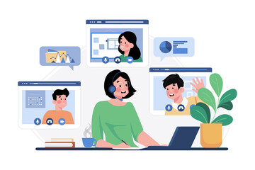 Business Meeting Online Illustration concept on white background