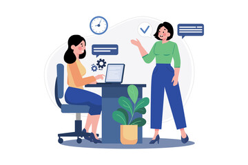 Girl Chatting With Employees Illustration concept on white background