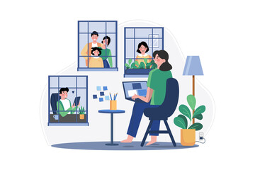 Social Isolation Illustration concept on white background