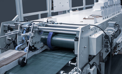 Production of automatic box folder gluer machine for box or carton packaging. Printing industry	