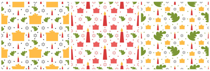 Set of Happy Kwanzaa Holiday African Seamless Pattern Design with Festival Style Element on Template Hand Drawn Cartoon Flat Illustration
