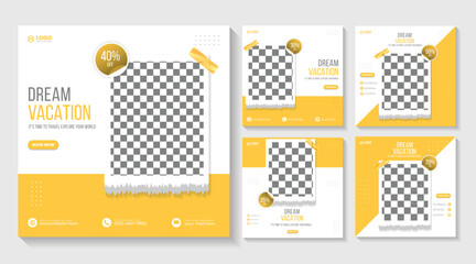 Travel social media post design template set