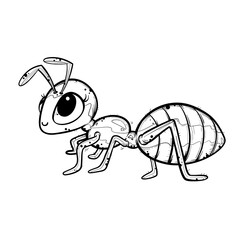 Cartoon ant Emmet insect with cute face and big eyes. Design elements. Wild animals. Isolated pest control. Coloring book for kids.